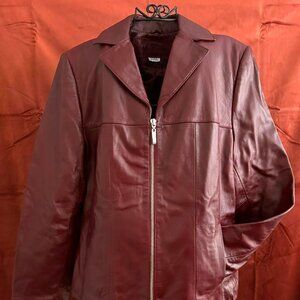 Stylish Burgundy Leather Jacket with Tribal Accents - [Size8]